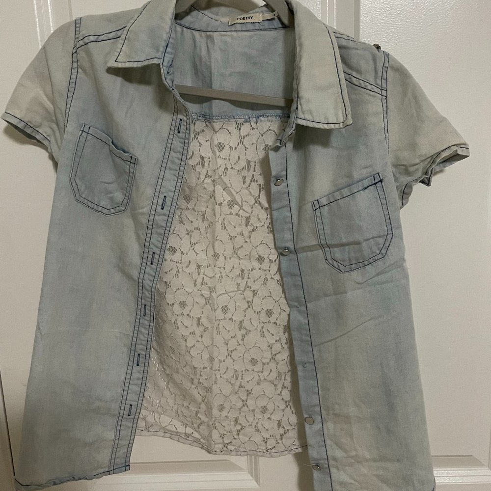 Denim lace short sleeve top